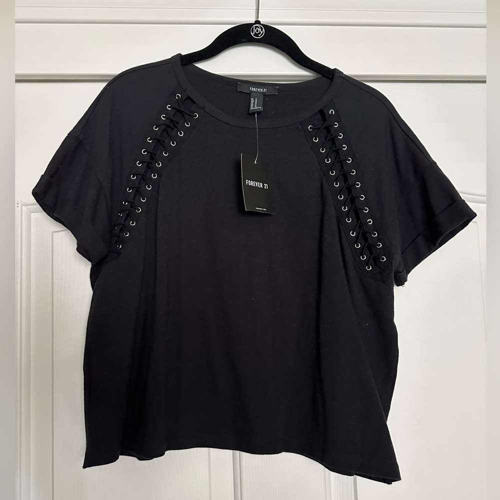 NWT Black Crop Top with Grommet Details